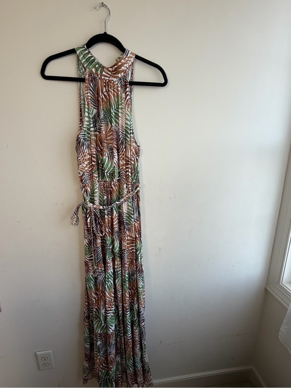Francesca’s Tropical Leaf Print Halter Maxi Dress - Green & Brown
